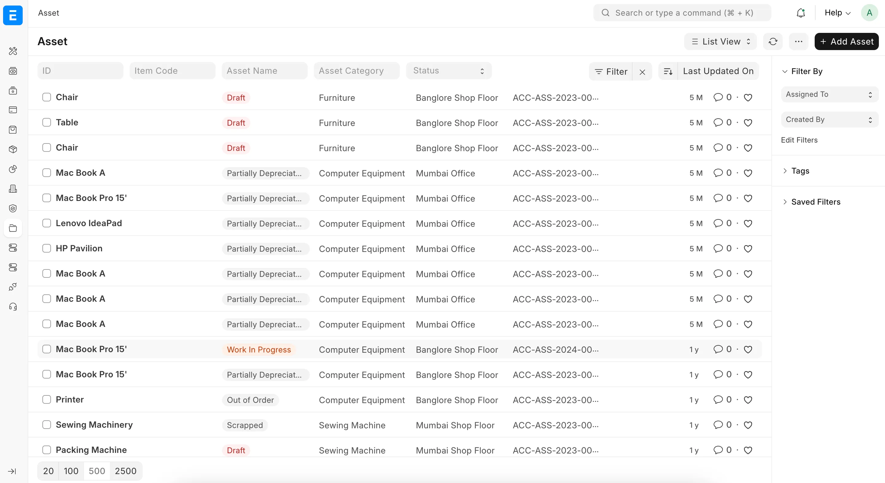 Screenshot of features.assetRegister.title