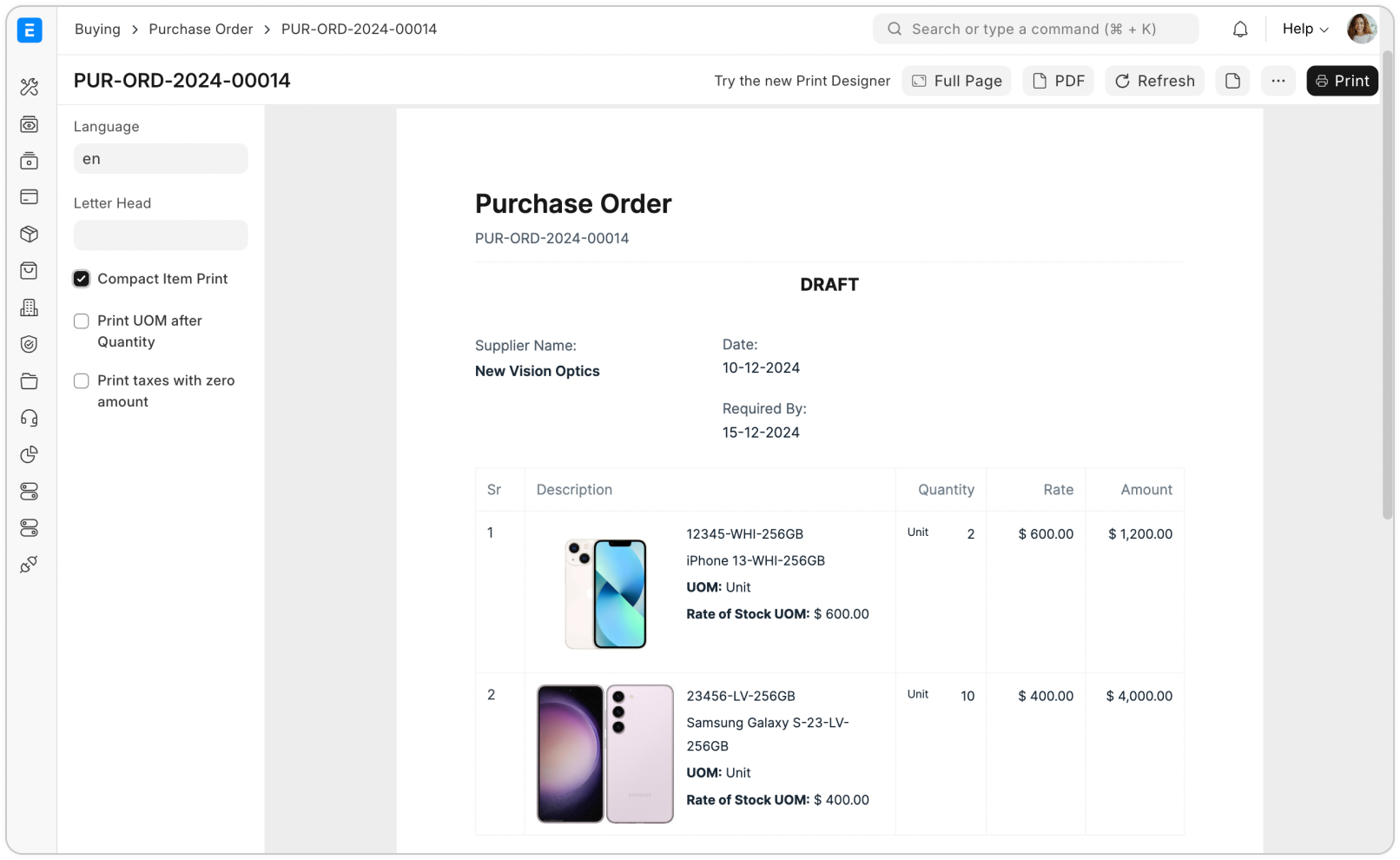Screenshot of features.purchaseOrders.title