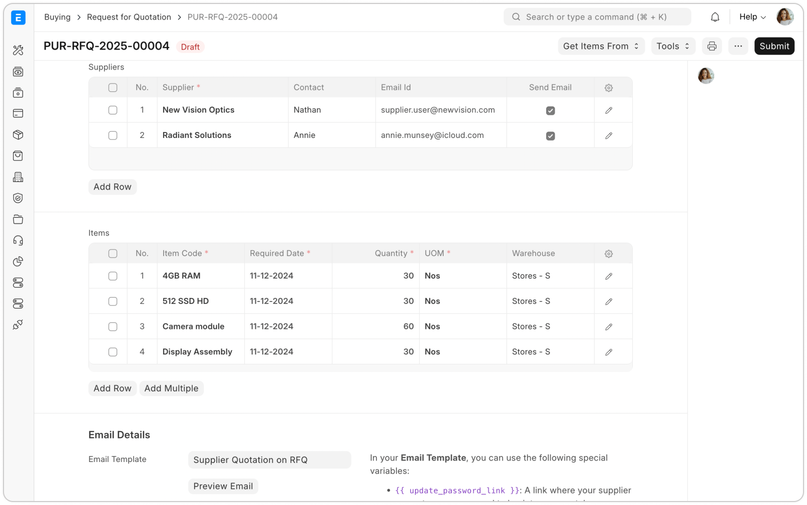 Screenshot of features.rfq.title